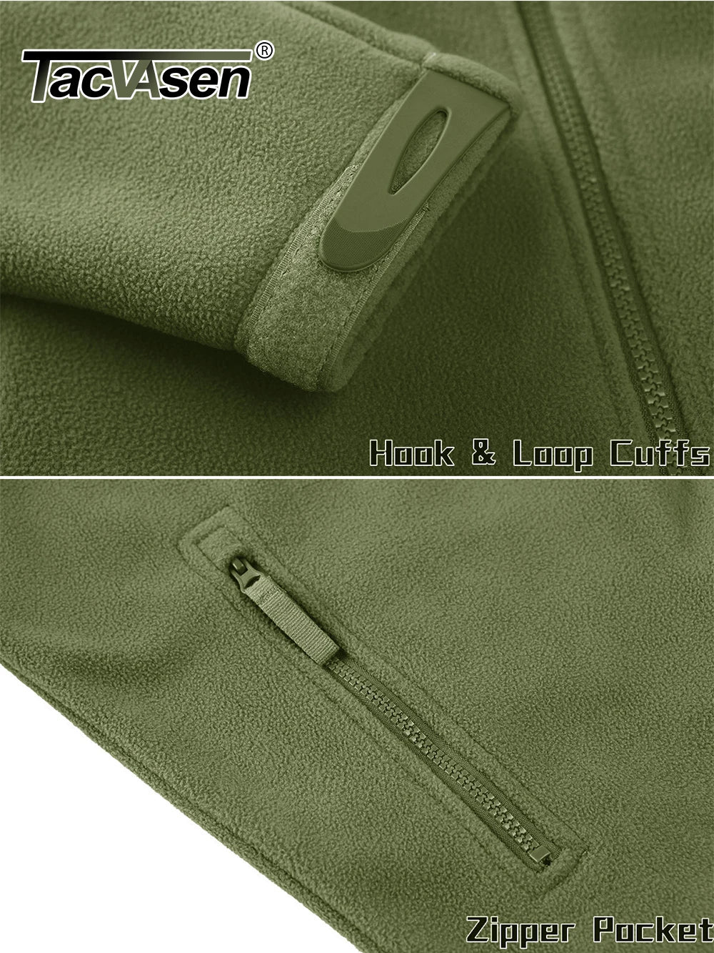 TACVASEN Full Zip Up Tactical Green Fleece Jacket