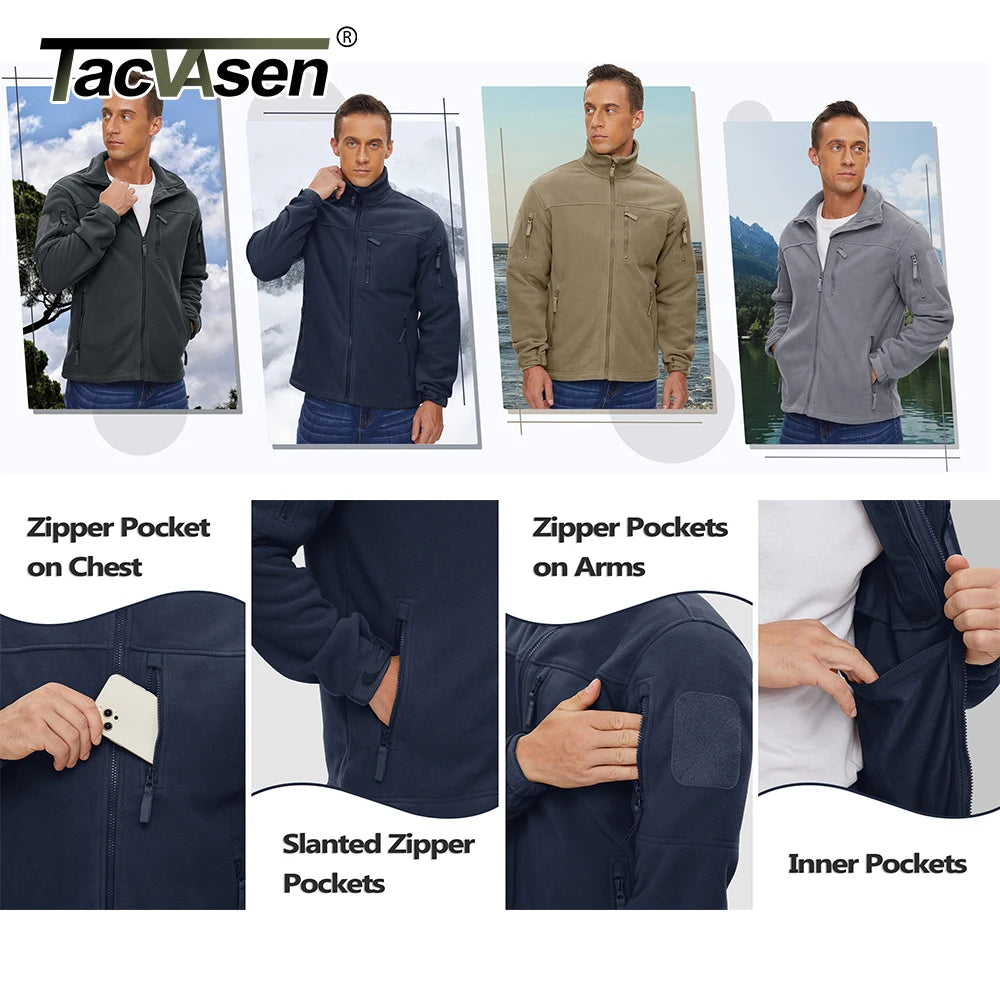 TACVASEN Full Zip Up Tactical Green Fleece Jacket